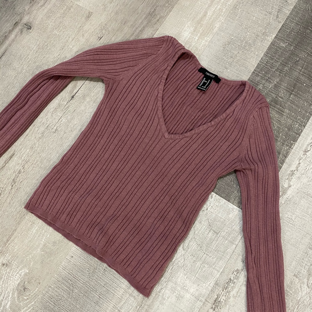 Forever 21 Mauve Long Sleeve Ribbed Crop Top